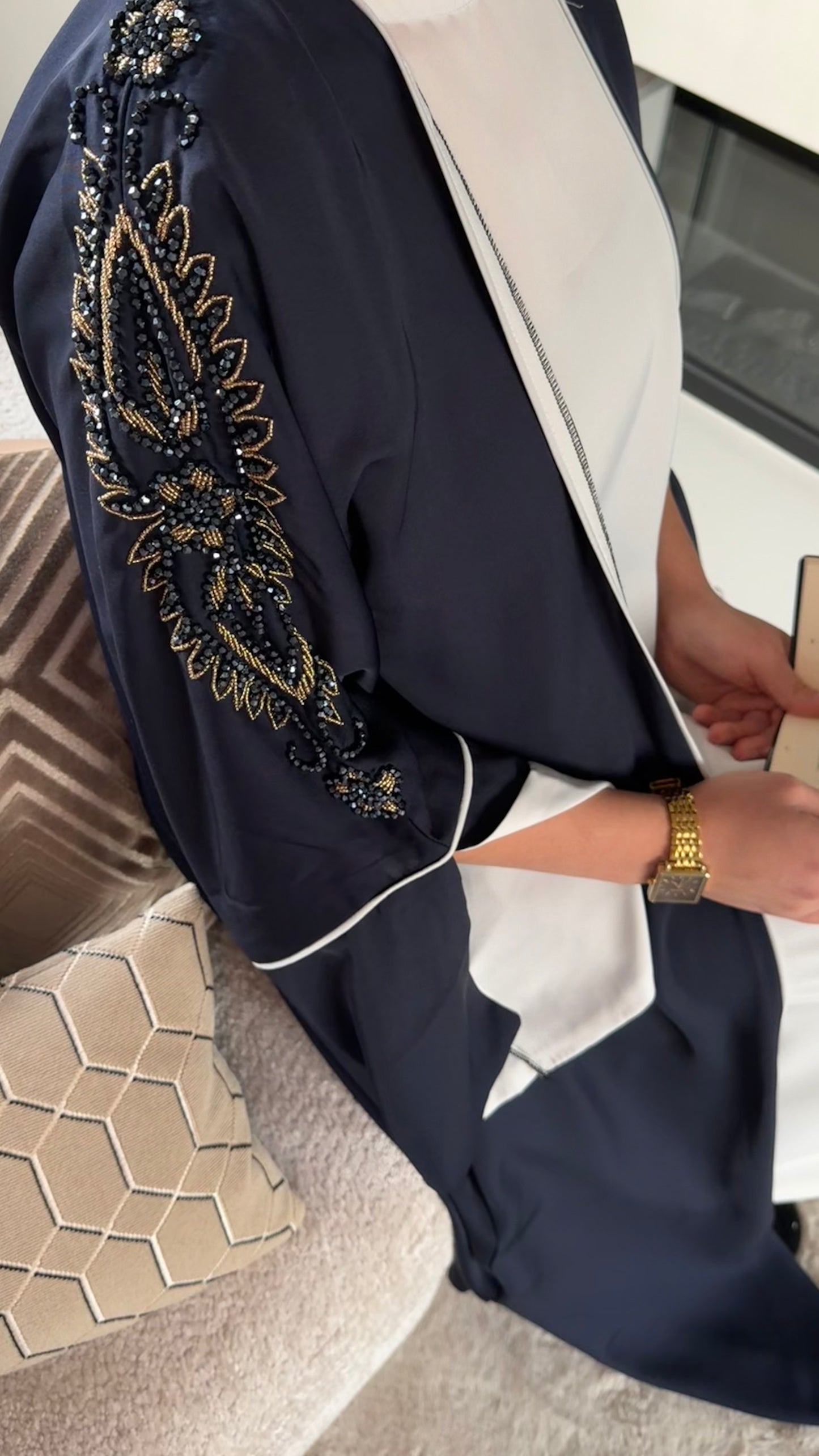 Navy Embroidered Abaya Set