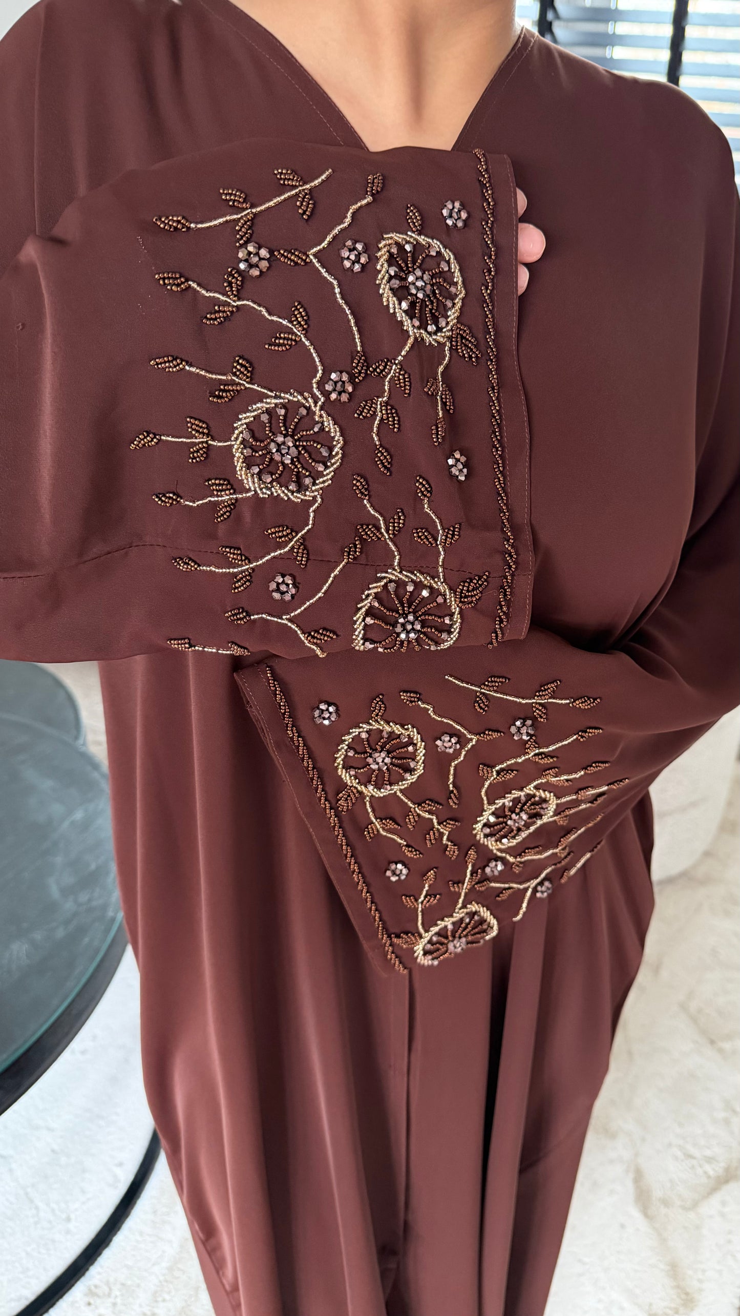 Brown Embroidered Abaya