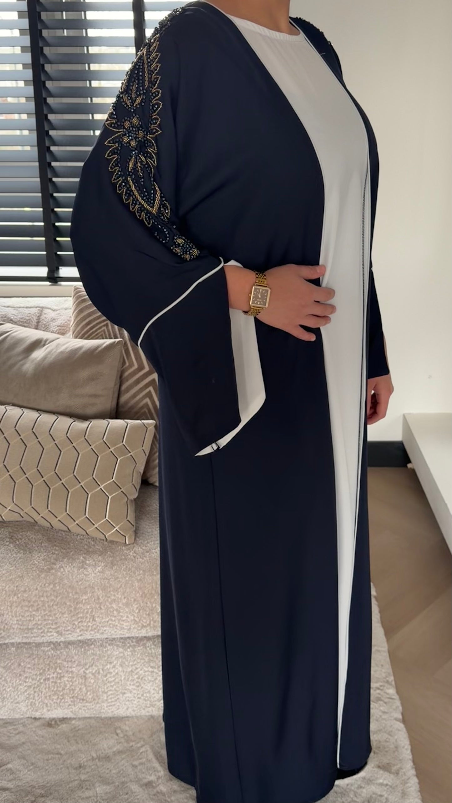 Navy Embroidered Abaya Set
