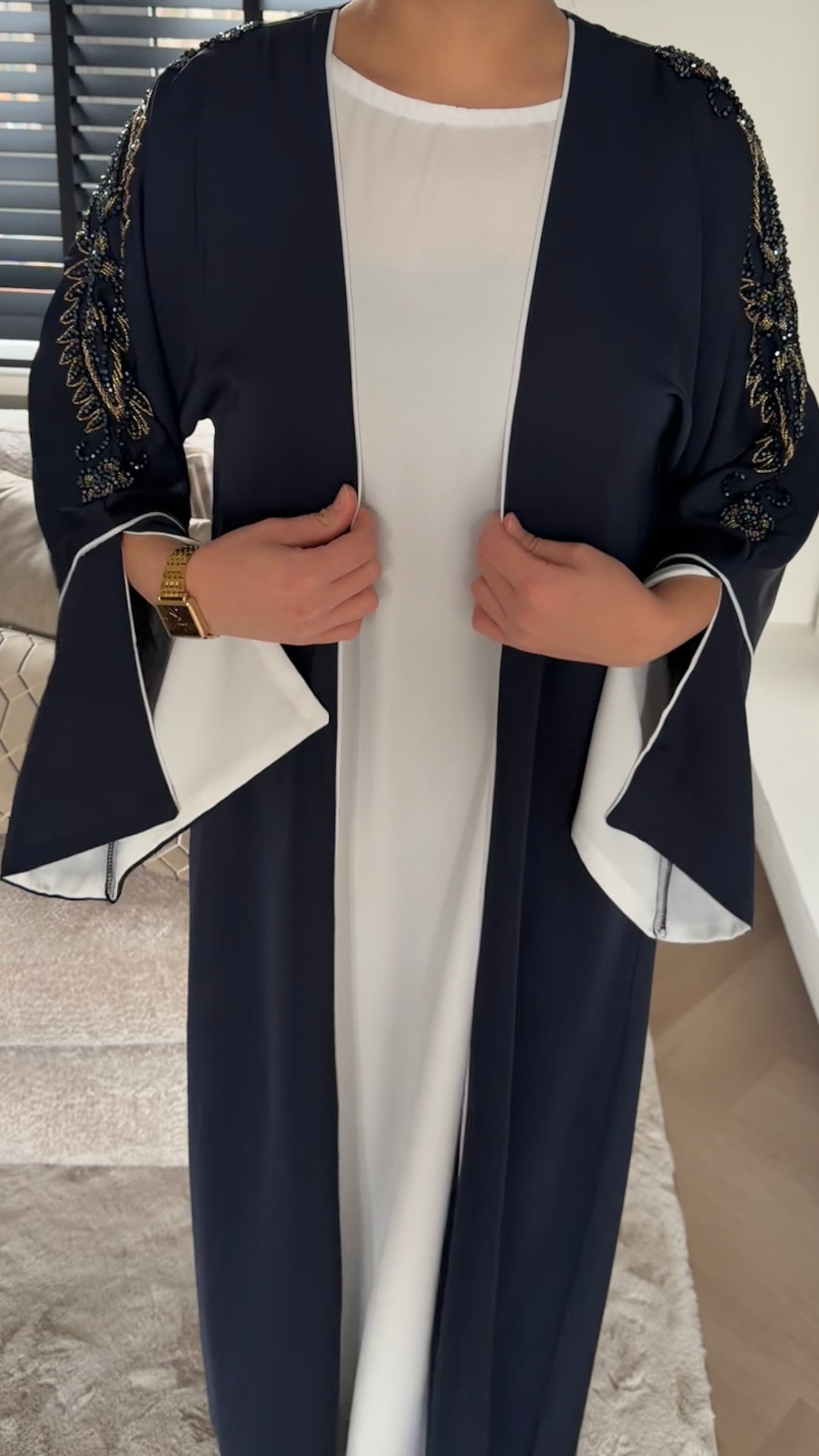 Navy Embroidered Abaya Set