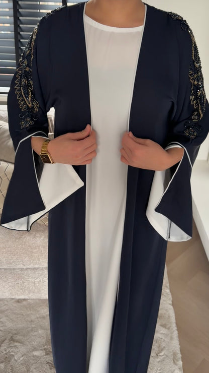 Navy Embroidered Abaya Set