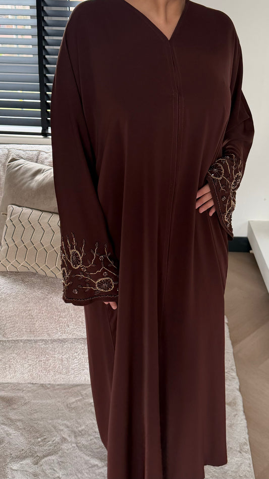 Brown Embroidered Abaya