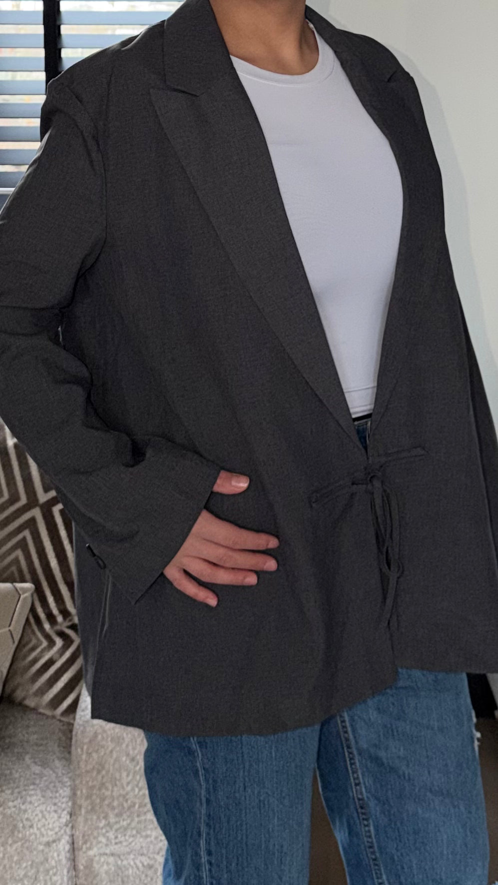 Dark Grey Tie Blazer